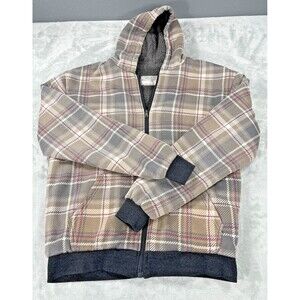 Big Ball Sports Mens L Plaid Sherpa Lined Hoodie Full Zip Jacket Brown